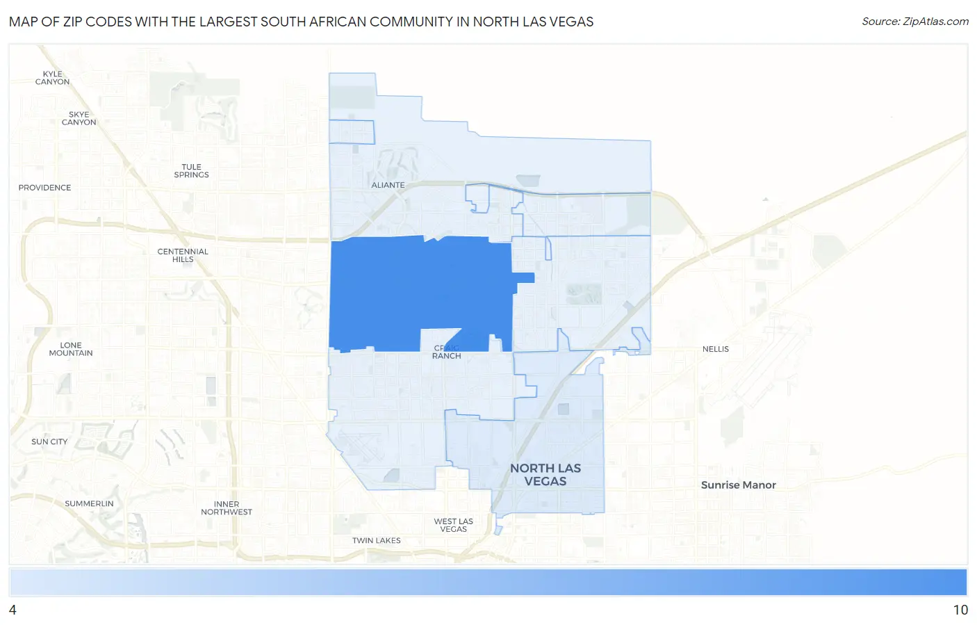 Zip Codes with the Largest South African Community in North Las Vegas Map