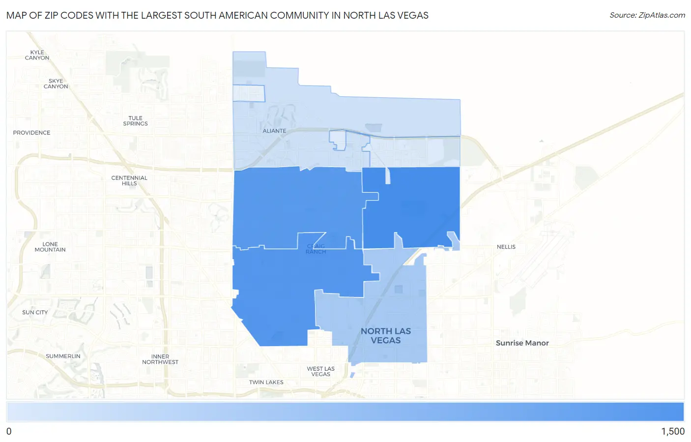 Zip Codes with the Largest South American Community in North Las Vegas Map