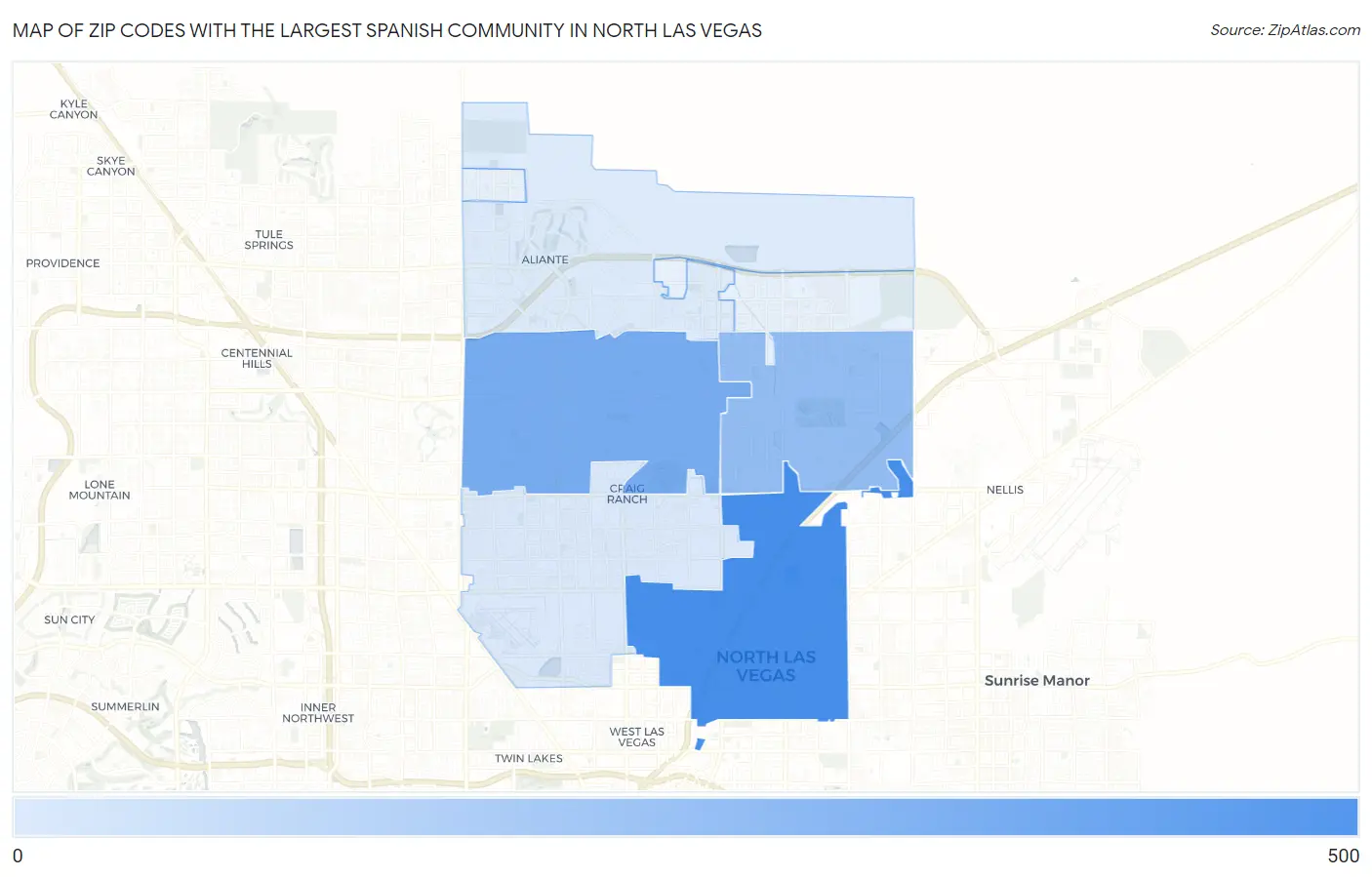 Zip Codes with the Largest Spanish Community in North Las Vegas Map