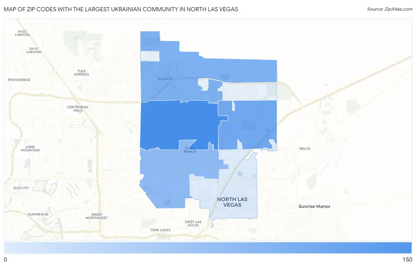 Zip Codes with the Largest Ukrainian Community in North Las Vegas Map