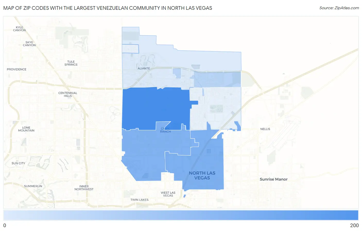 Zip Codes with the Largest Venezuelan Community in North Las Vegas Map
