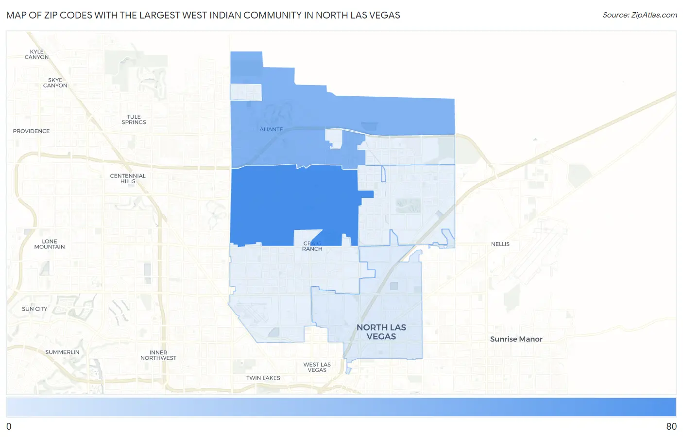 Zip Codes with the Largest West Indian Community in North Las Vegas Map