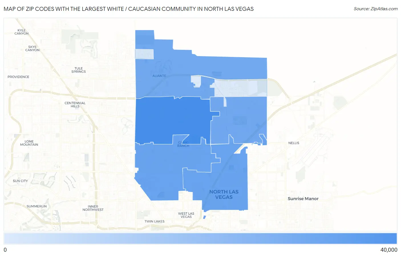 Zip Codes with the Largest White / Caucasian Community in North Las Vegas Map