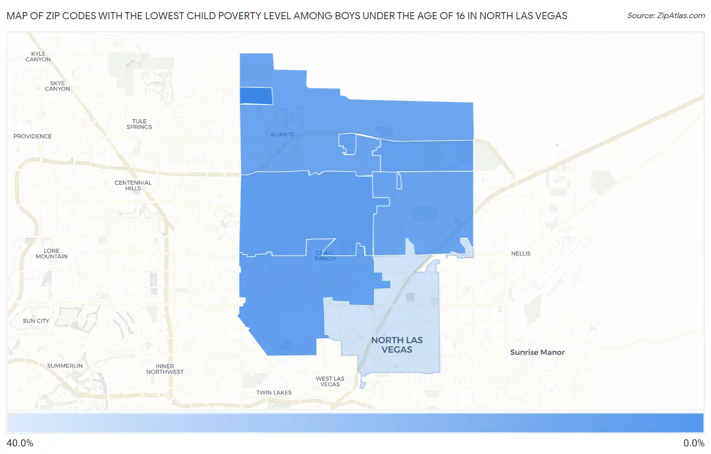 Zip Codes with the Lowest Child Poverty Level Among Boys Under the Age of 16 in North Las Vegas Map