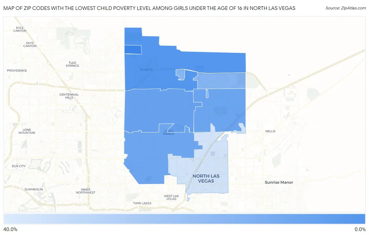 Zip Codes with the Lowest Child Poverty Level Among Girls Under the Age of 16 in North Las Vegas Map