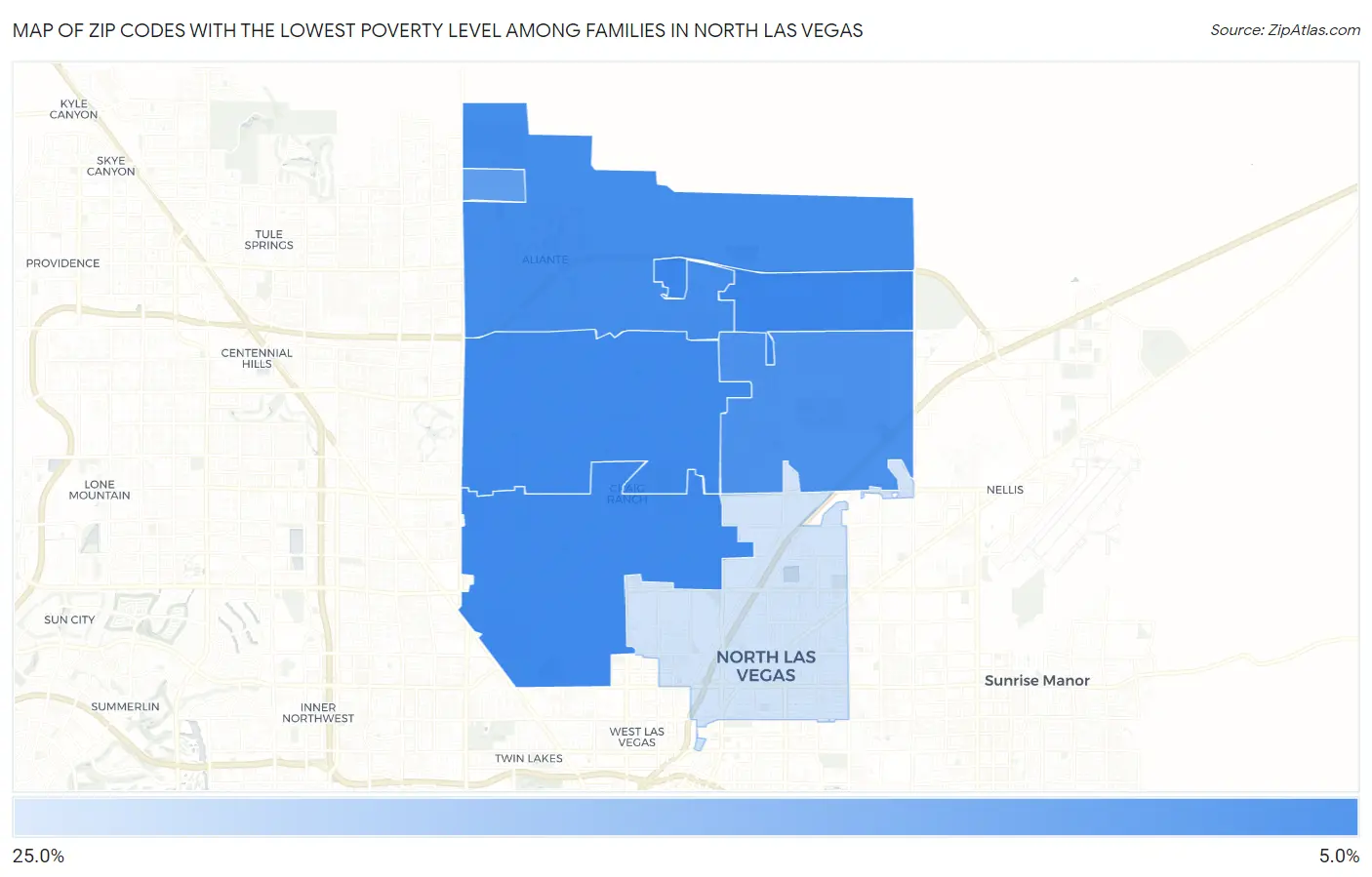 Zip Codes with the Lowest Poverty Level Among Families in North Las Vegas Map