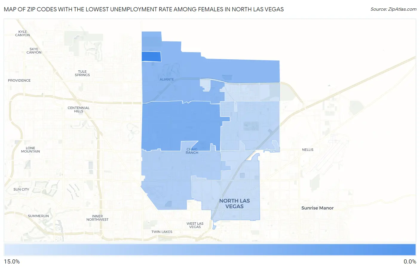 Zip Codes with the Lowest Unemployment Rate Among Females in North Las Vegas Map