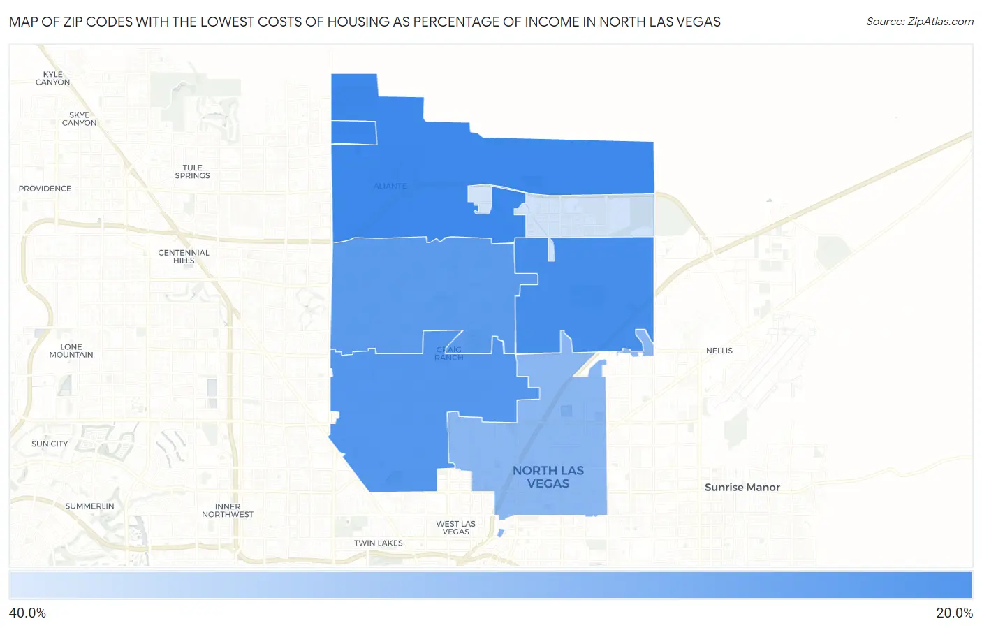 Zip Codes with the Lowest Costs of Housing as Percentage of Income in North Las Vegas Map