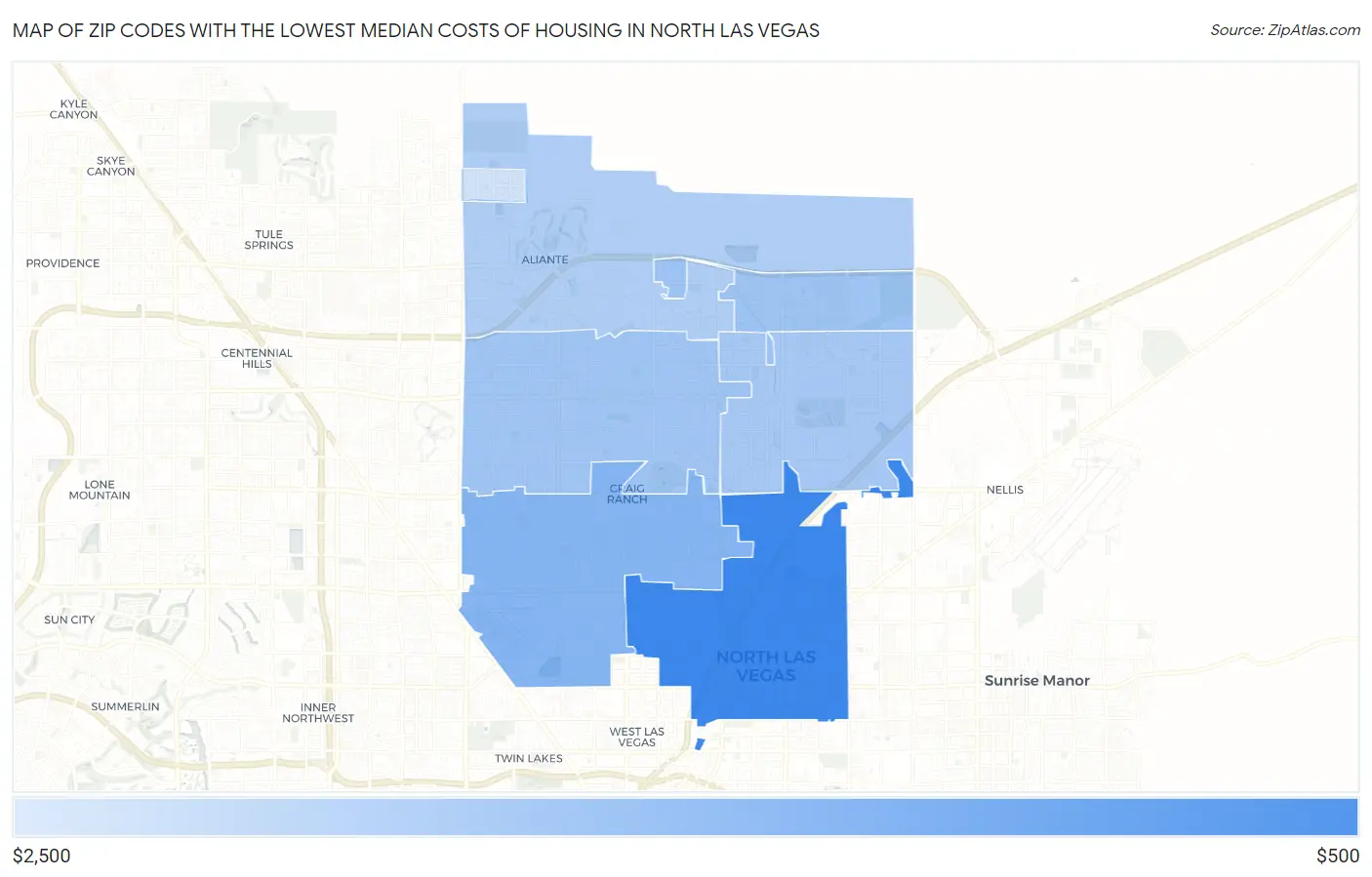 Zip Codes with the Lowest Median Costs of Housing in North Las Vegas Map