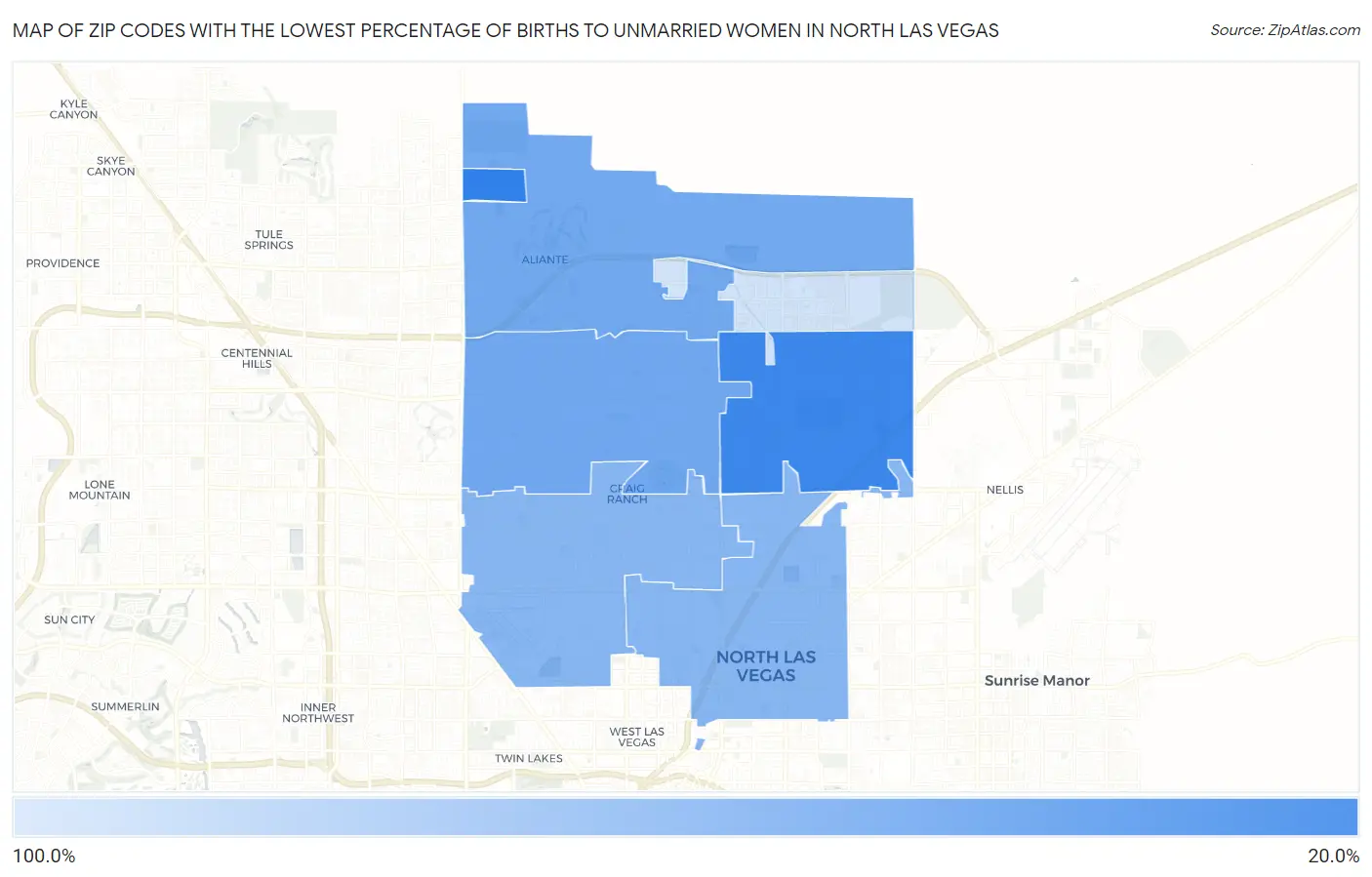Zip Codes with the Lowest Percentage of Births to Unmarried Women in North Las Vegas Map