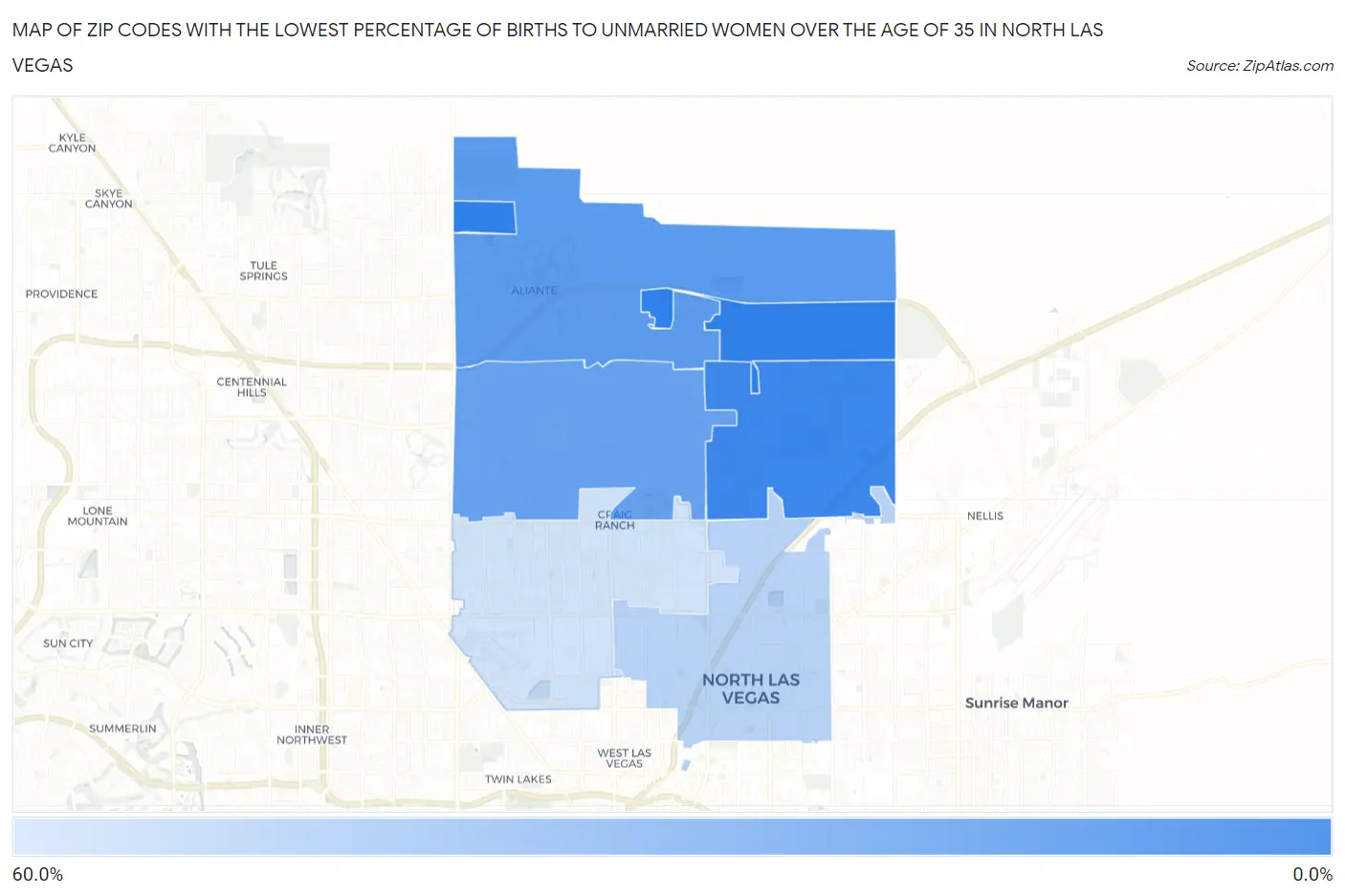 Zip Codes with the Lowest Percentage of Births to Unmarried Women over the Age of 35 in North Las Vegas Map