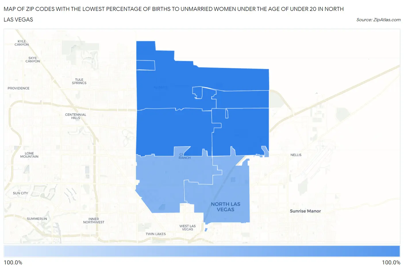 Zip Codes with the Lowest Percentage of Births to Unmarried Women under the Age of under 20 in North Las Vegas Map