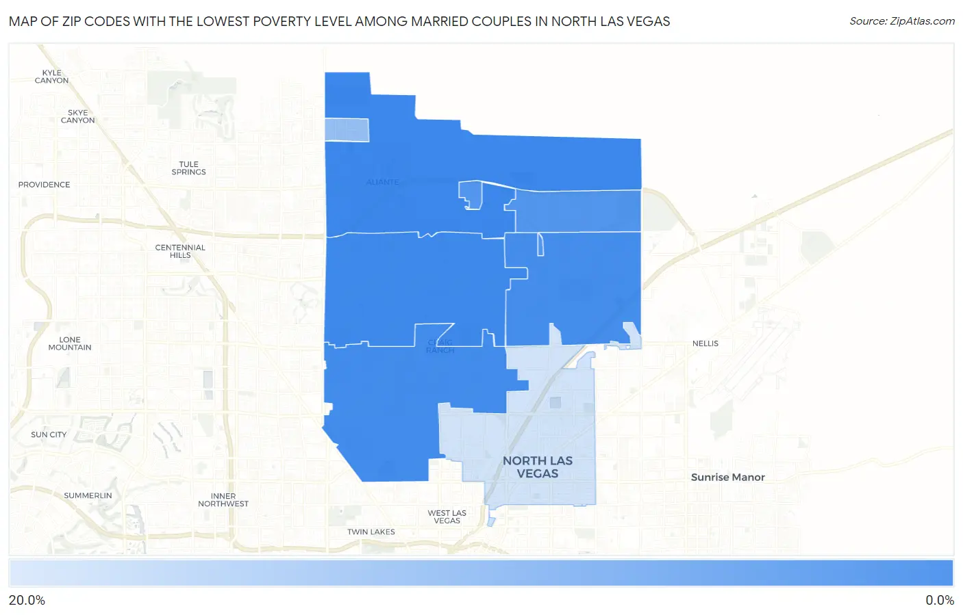 Zip Codes with the Lowest Poverty Level Among Married Couples in North Las Vegas Map