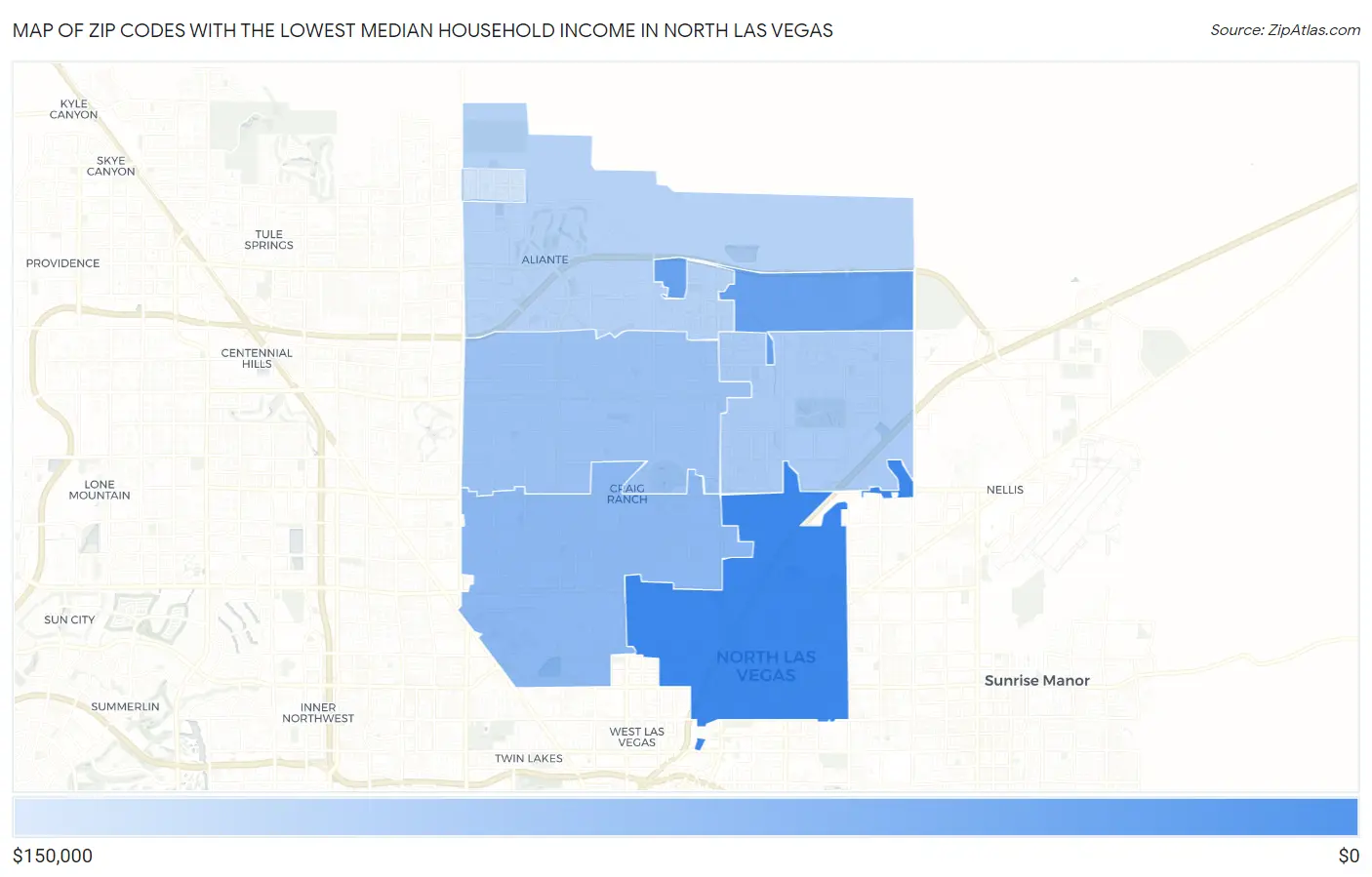 Zip Codes with the Lowest Median Household Income in North Las Vegas Map