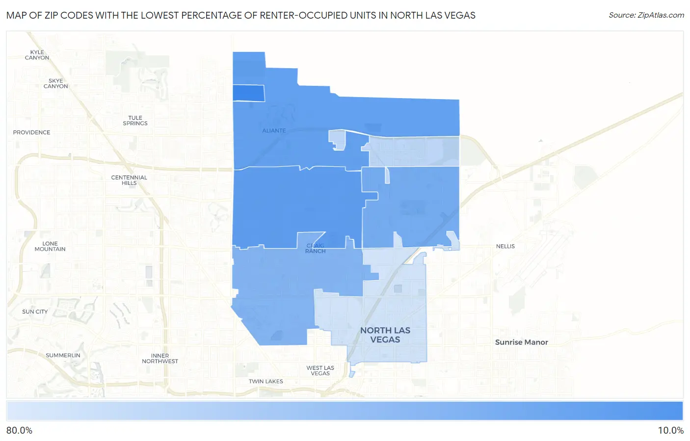Zip Codes with the Lowest Percentage of Renter-Occupied Units in North Las Vegas Map