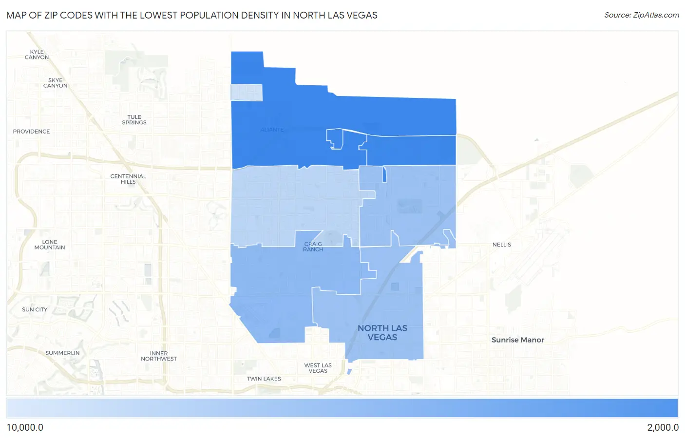 Zip Codes with the Lowest Population Density in North Las Vegas Map