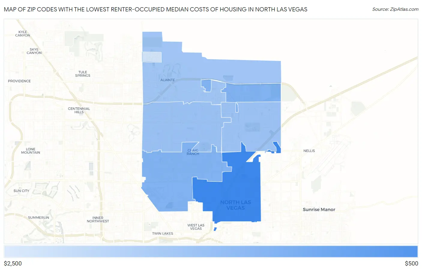Zip Codes with the Lowest Renter-Occupied Median Costs of Housing in North Las Vegas Map