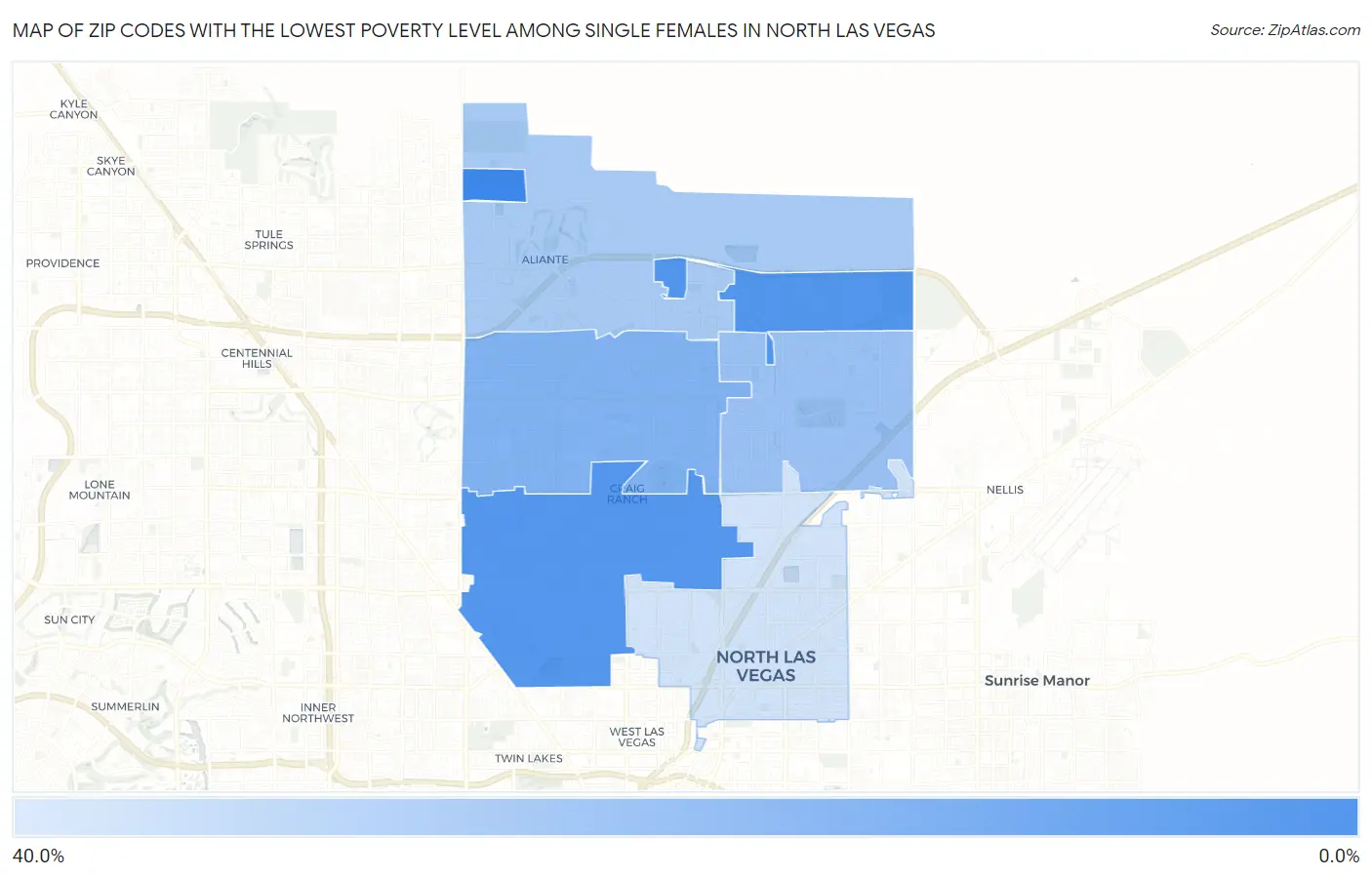 Zip Codes with the Lowest Poverty Level Among Single Females in North Las Vegas Map
