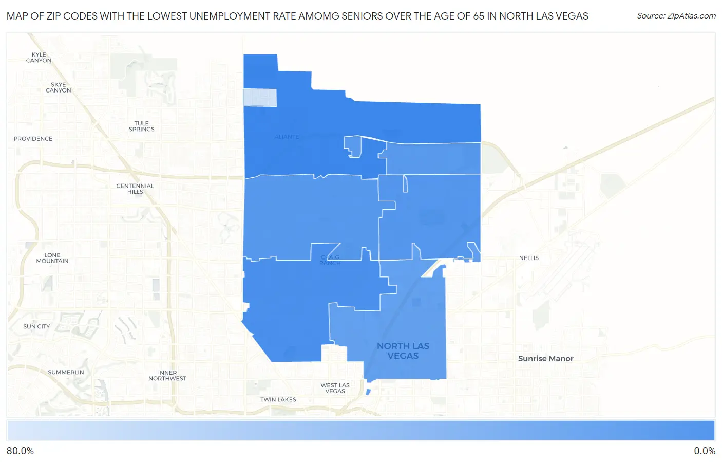 Zip Codes with the Lowest Unemployment Rate Amomg Seniors Over the Age of 65 in North Las Vegas Map