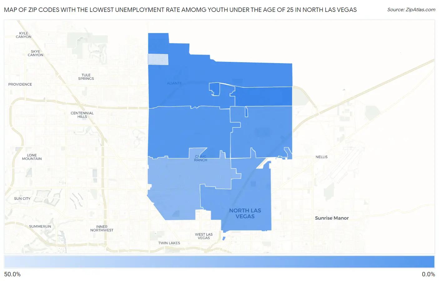 Zip Codes with the Lowest Unemployment Rate Amomg Youth Under the Age of 25 in North Las Vegas Map