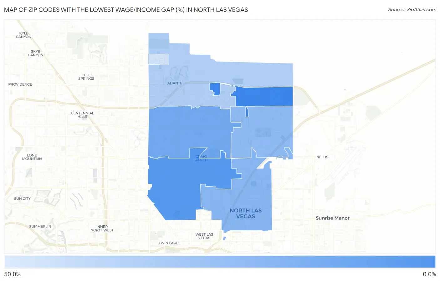 Zip Codes with the Lowest Wage/Income Gap (%) in North Las Vegas Map