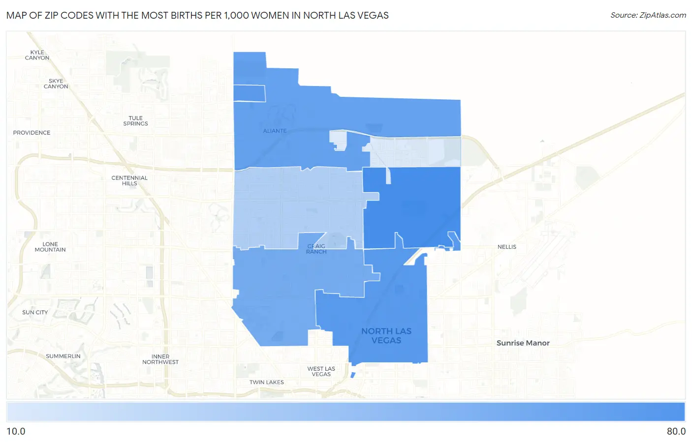 Zip Codes with the Most Births per 1,000 Women in North Las Vegas Map