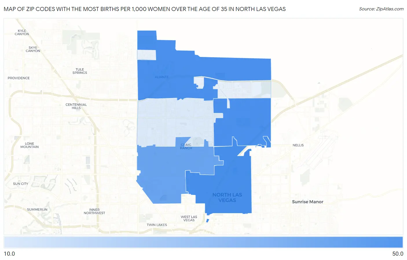 Zip Codes with the Most Births per 1,000 Women Over the Age of 35 in North Las Vegas Map
