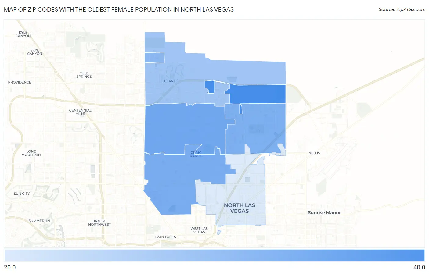 Zip Codes with the Oldest Female Population in North Las Vegas Map