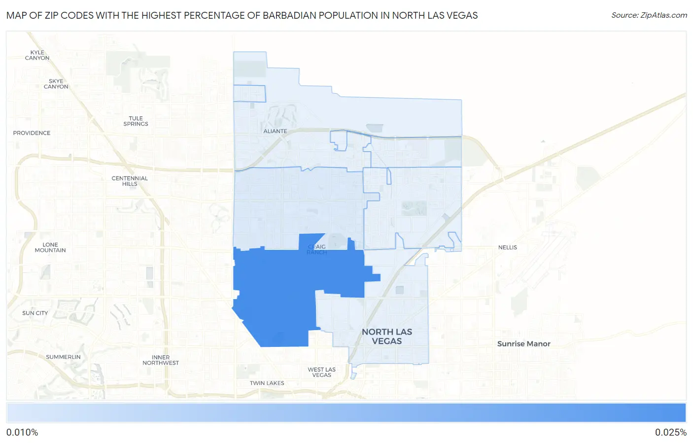 Zip Codes with the Highest Percentage of Barbadian Population in North Las Vegas Map