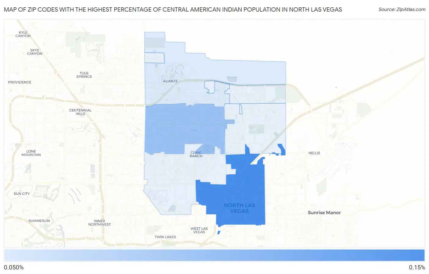 Zip Codes with the Highest Percentage of Central American Indian Population in North Las Vegas Map