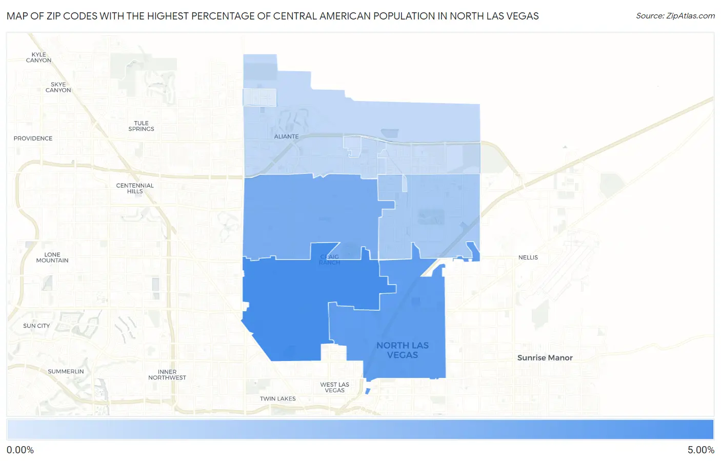 Zip Codes with the Highest Percentage of Central American Population in North Las Vegas Map