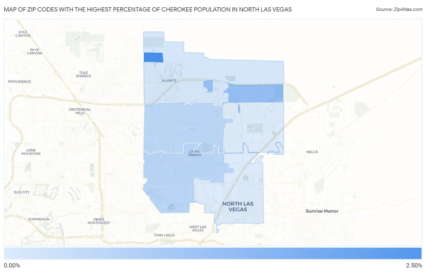 Zip Codes with the Highest Percentage of Cherokee Population in North Las Vegas Map