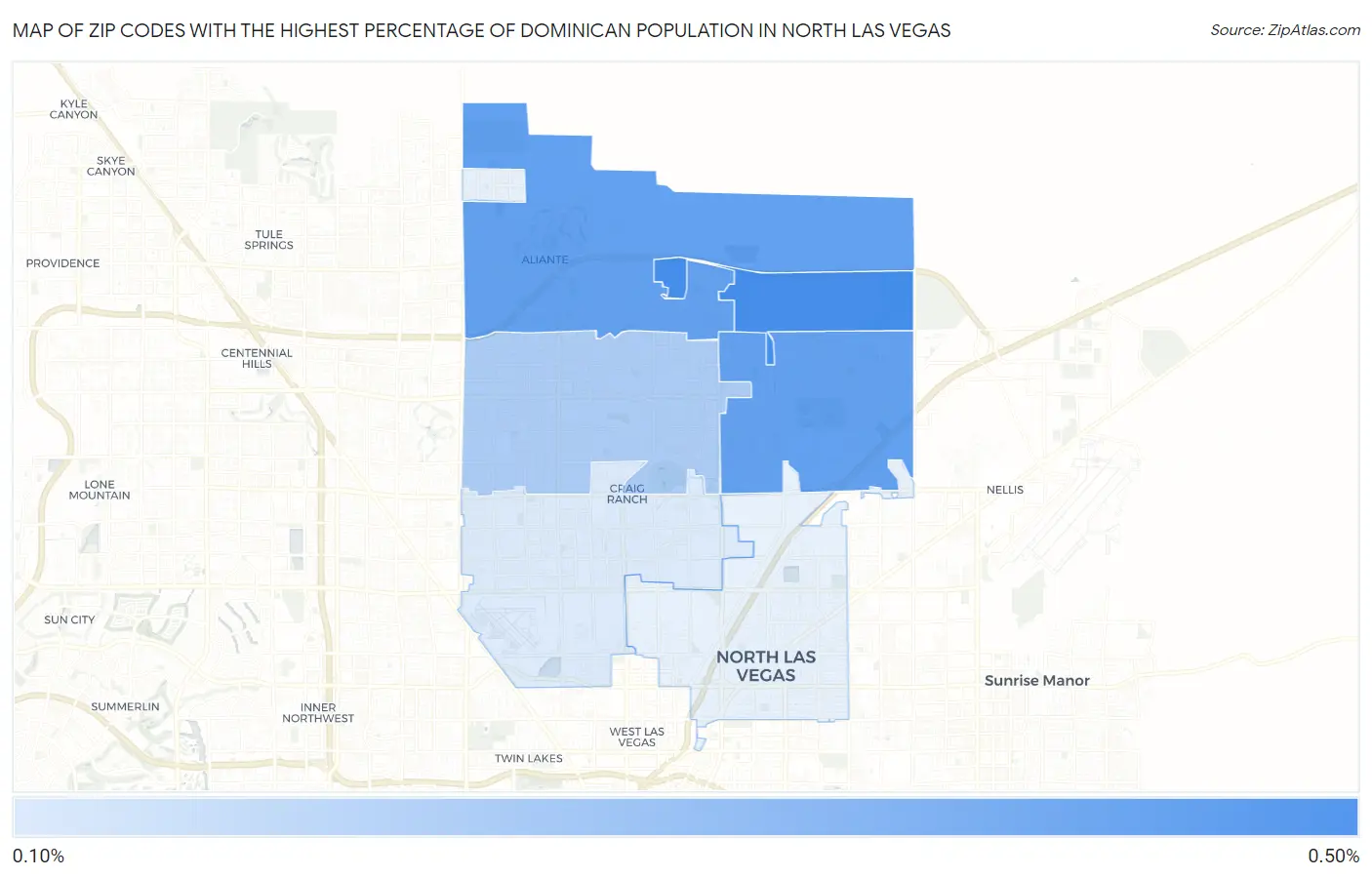 Zip Codes with the Highest Percentage of Dominican Population in North Las Vegas Map