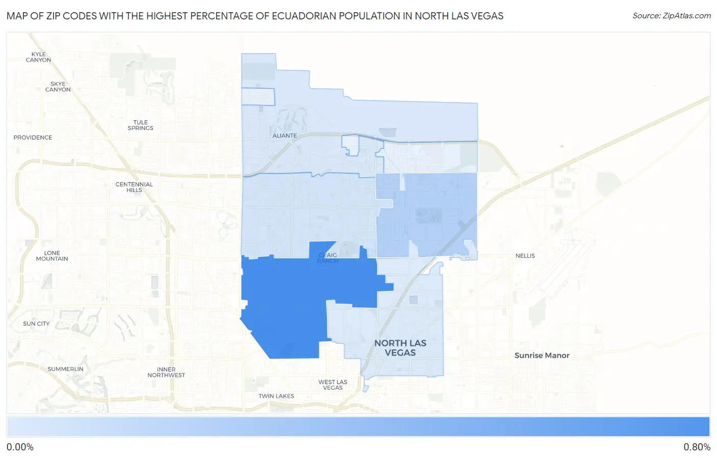 Zip Codes with the Highest Percentage of Ecuadorian Population in North Las Vegas Map