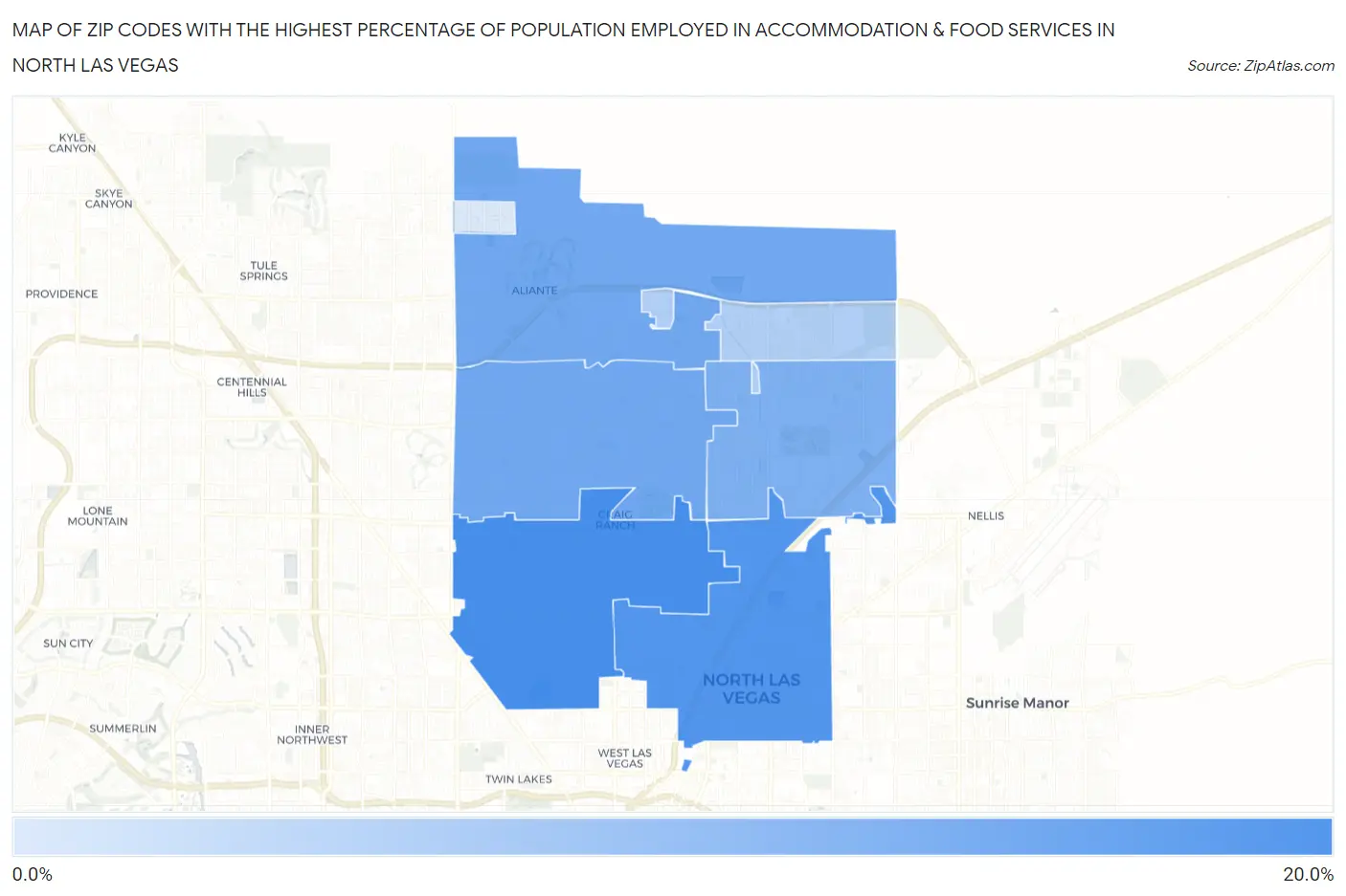 Zip Codes with the Highest Percentage of Population Employed in Accommodation & Food Services in North Las Vegas Map