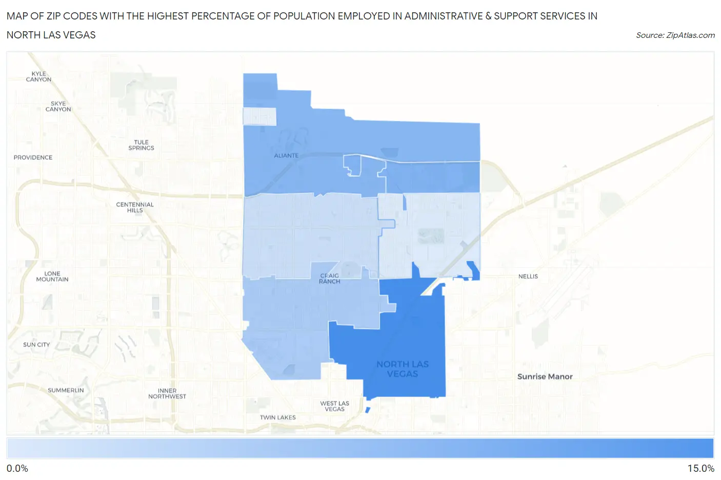Zip Codes with the Highest Percentage of Population Employed in Administrative & Support Services in North Las Vegas Map