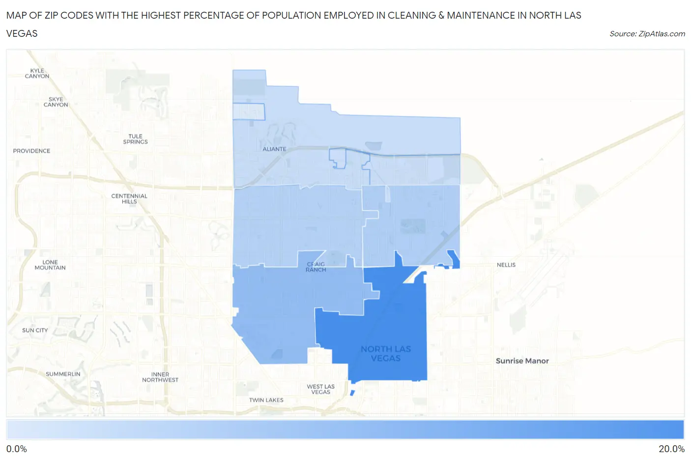 Zip Codes with the Highest Percentage of Population Employed in Cleaning & Maintenance in North Las Vegas Map