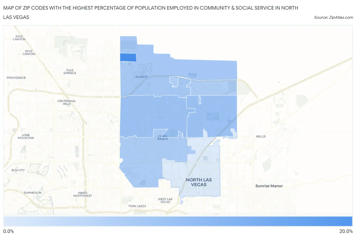 Zip Codes with the Highest Percentage of Population Employed in Community & Social Service  in North Las Vegas Map