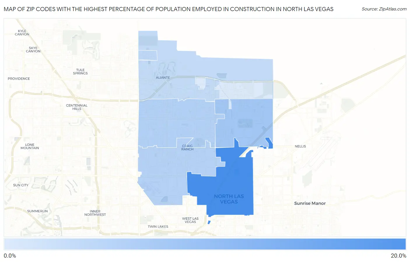 Zip Codes with the Highest Percentage of Population Employed in Construction in North Las Vegas Map
