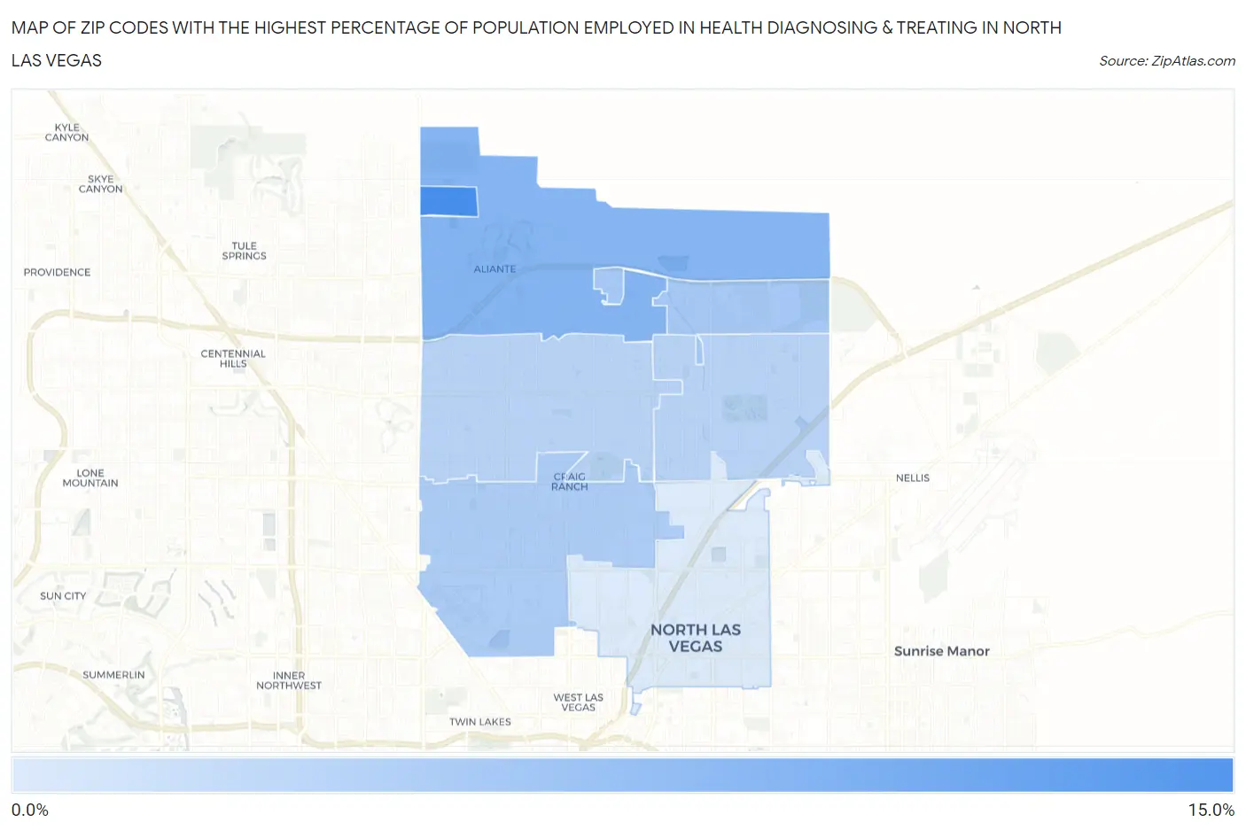 Zip Codes with the Highest Percentage of Population Employed in Health Diagnosing & Treating in North Las Vegas Map
