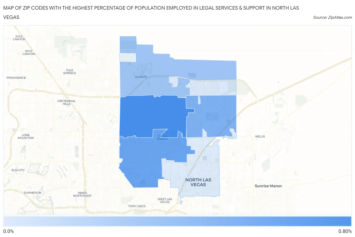 Zip Codes with the Highest Percentage of Population Employed in Legal Services & Support in North Las Vegas Map