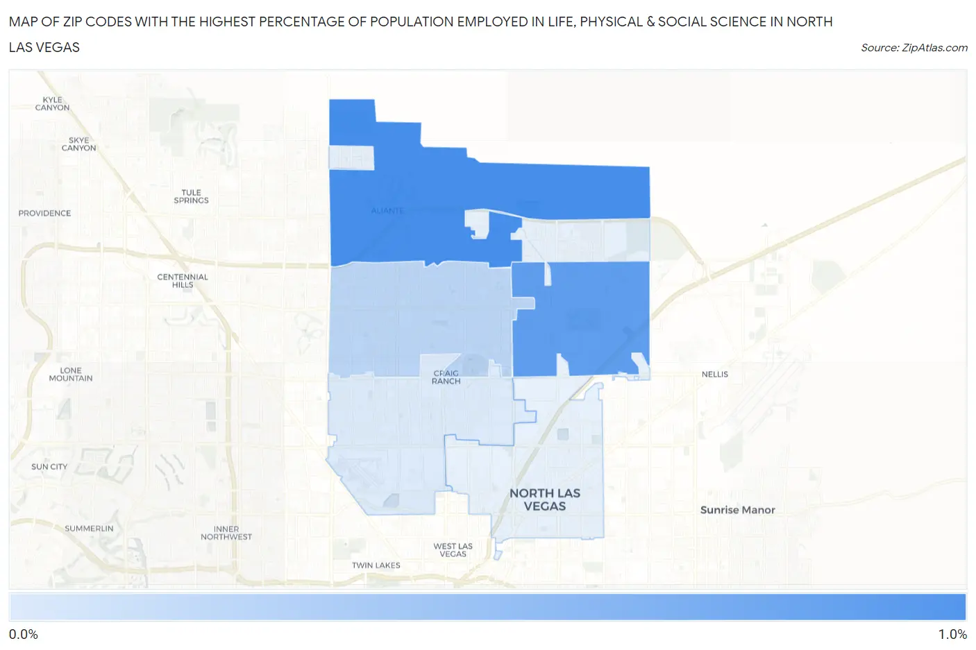 Zip Codes with the Highest Percentage of Population Employed in Life, Physical & Social Science in North Las Vegas Map