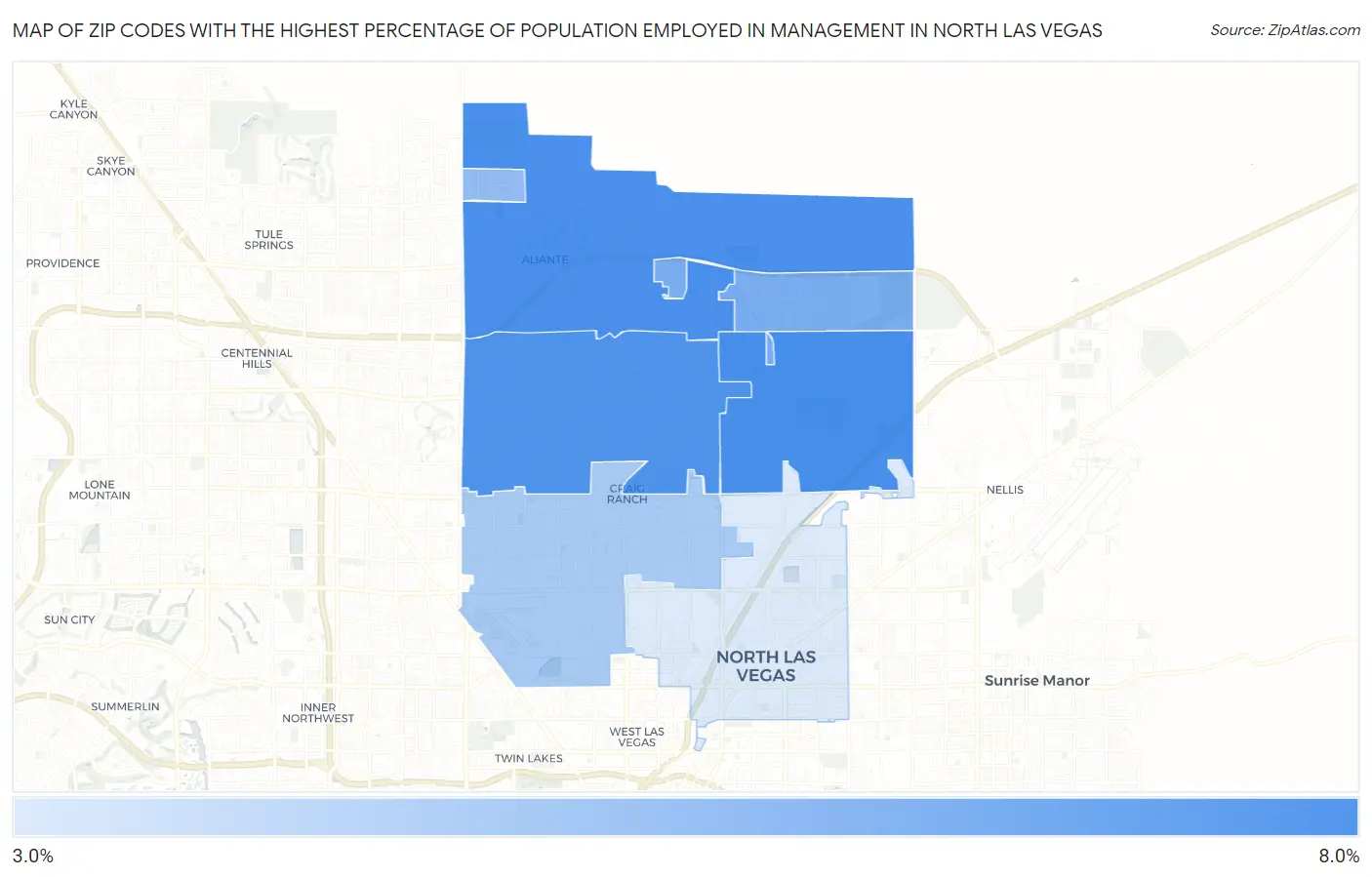 Zip Codes with the Highest Percentage of Population Employed in Management in North Las Vegas Map