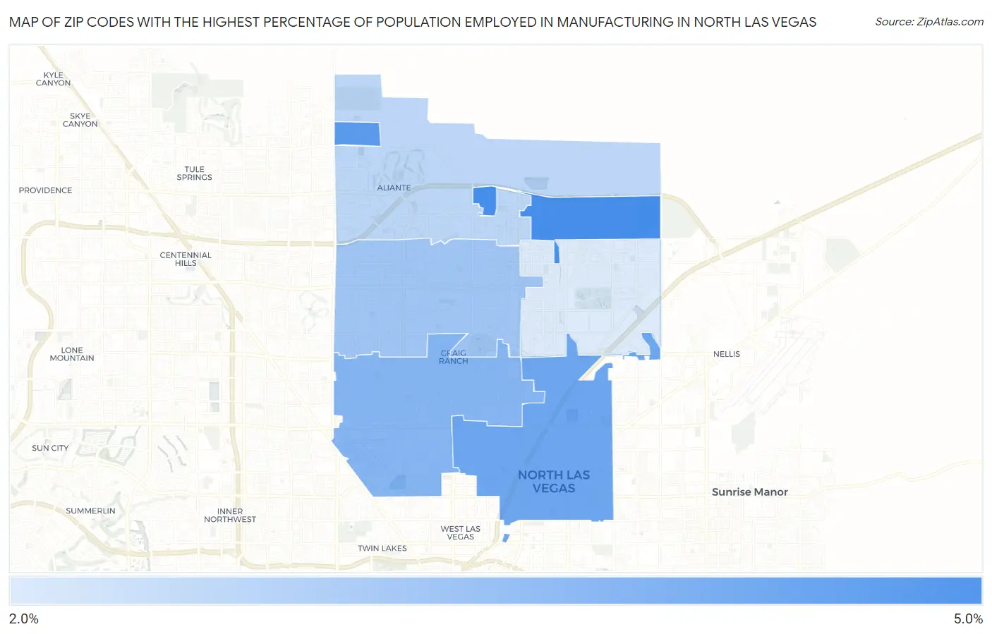 Zip Codes with the Highest Percentage of Population Employed in Manufacturing in North Las Vegas Map