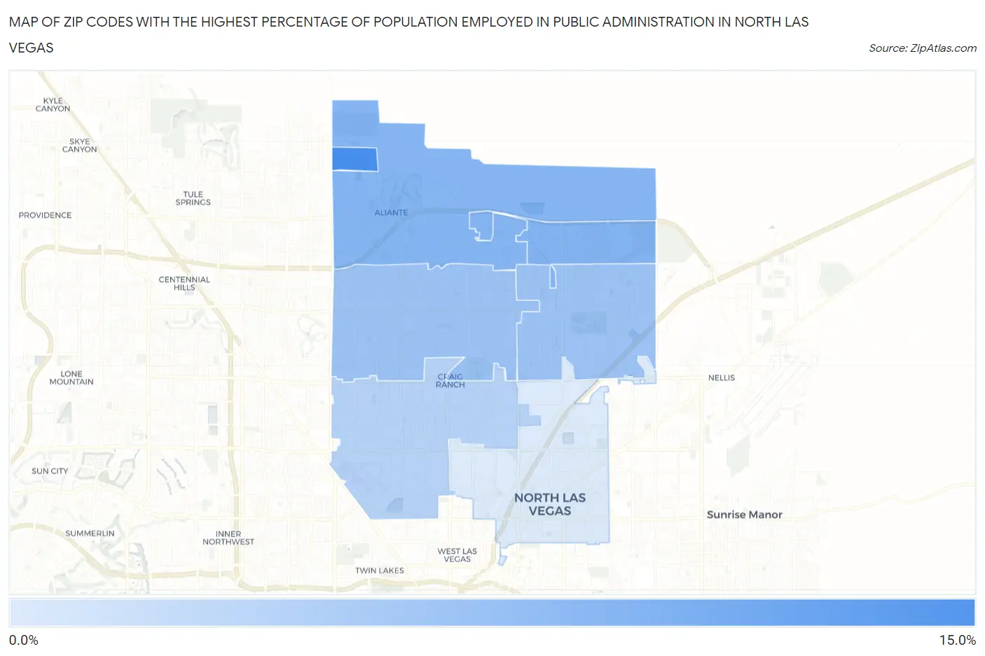 Zip Codes with the Highest Percentage of Population Employed in Public Administration in North Las Vegas Map