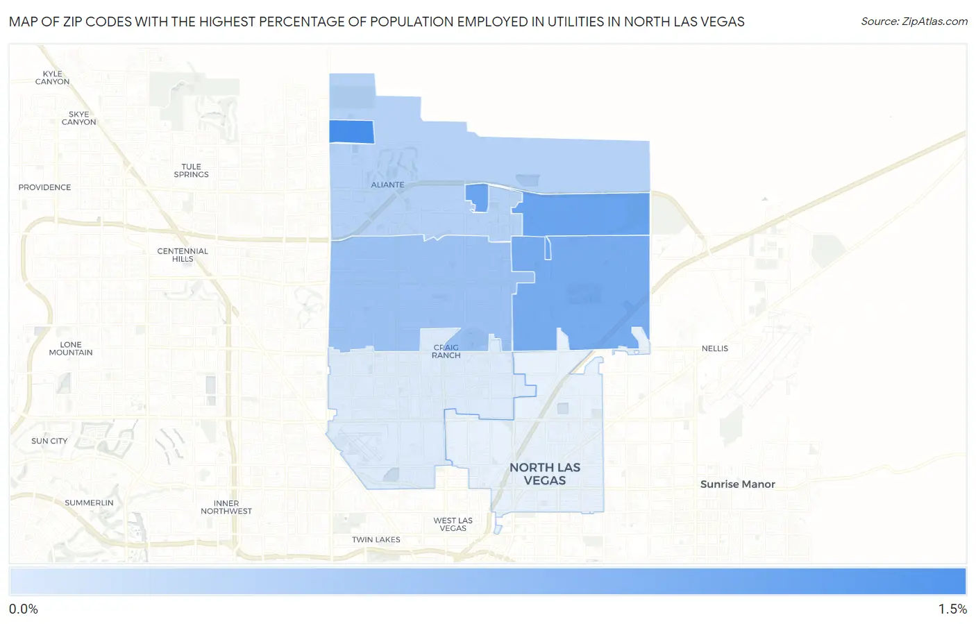 Zip Codes with the Highest Percentage of Population Employed in Utilities in North Las Vegas Map