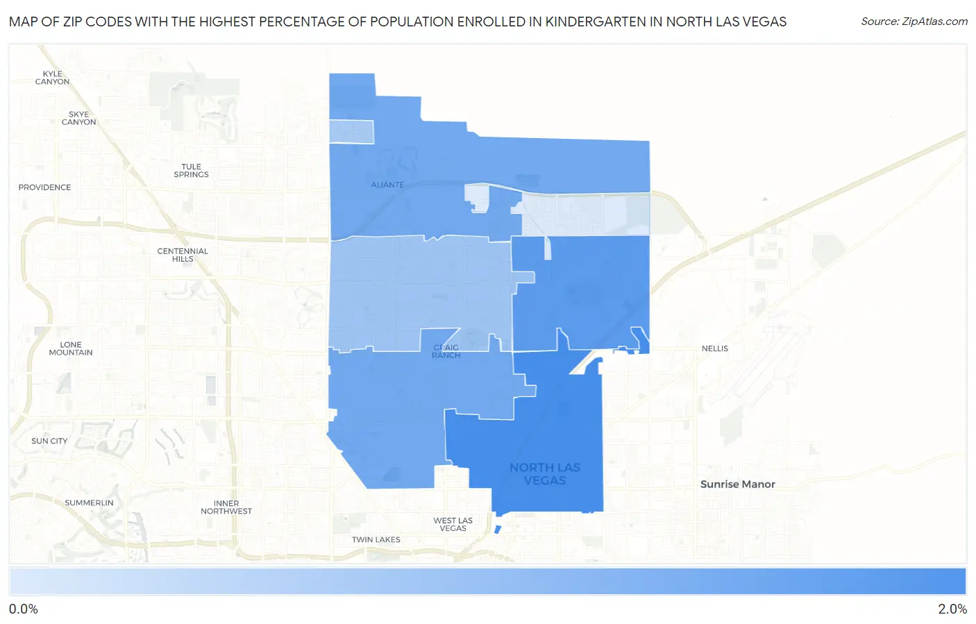 Zip Codes with the Highest Percentage of Population Enrolled in Kindergarten in North Las Vegas Map