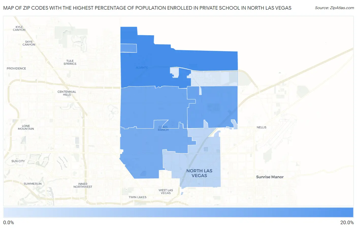 Zip Codes with the Highest Percentage of Population Enrolled in Private School in North Las Vegas Map