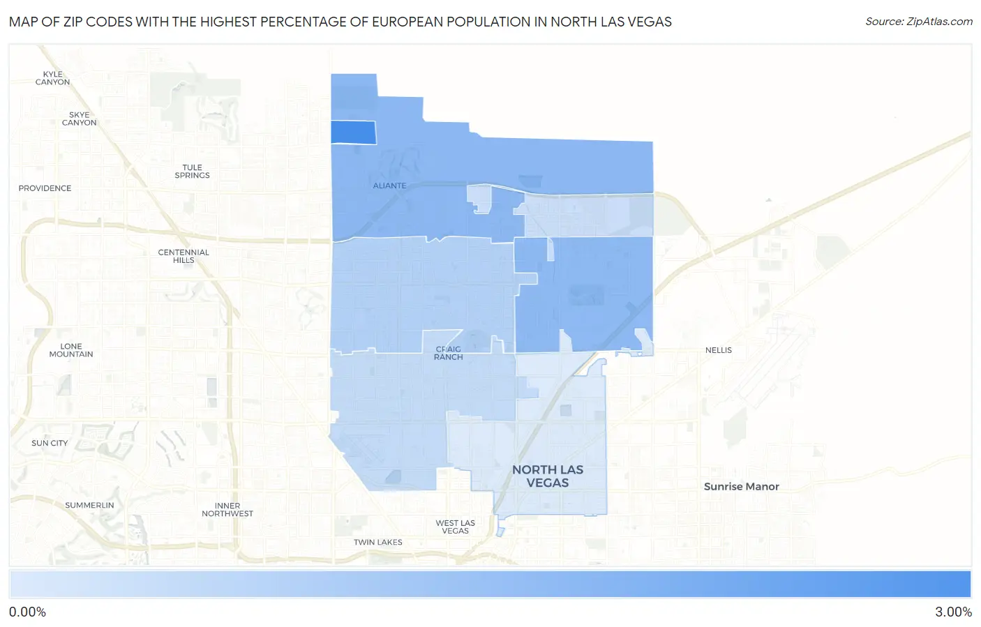 Zip Codes with the Highest Percentage of European Population in North Las Vegas Map