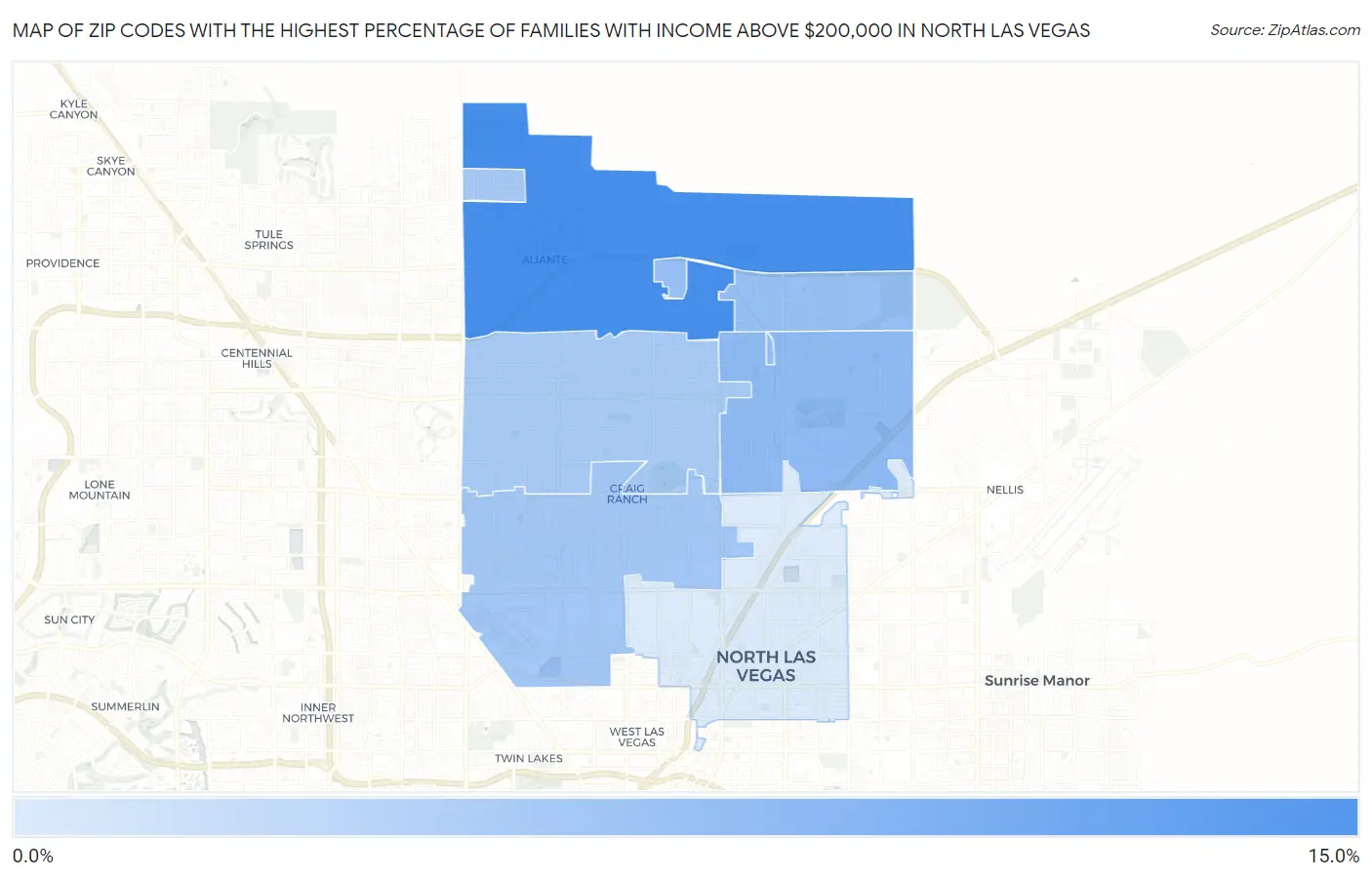 Zip Codes with the Highest Percentage of Families with Income Above $200,000 in North Las Vegas Map